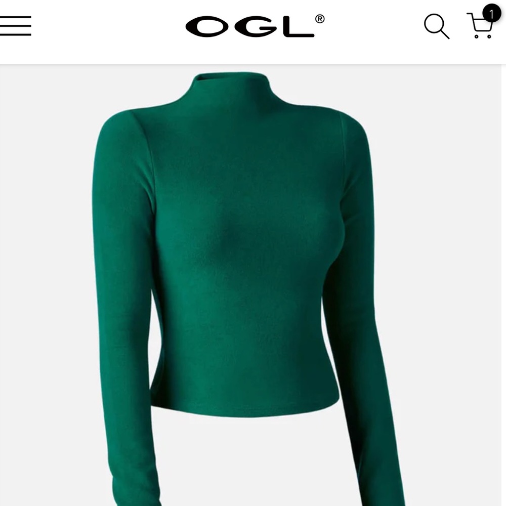 OGL Eco-Mousse Thermal Brushed Mock Neck Crop Top in Hunter Green